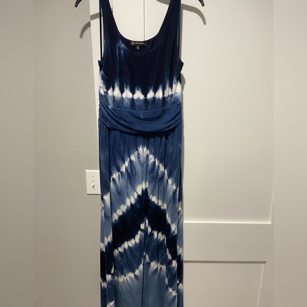 INC International Concepts Navy and White Tie-Dye Maxi Dress